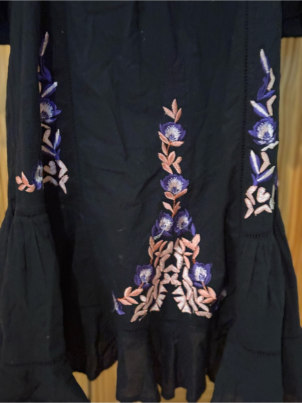 FREE PEOPLE PAVLO Black Floral Embroidered Women's Dress SIZE S - Picture 2 of 5
